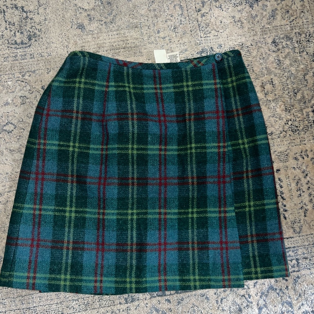 Vintage Eddie Bauer Wool Green Plaid Wrap skirt